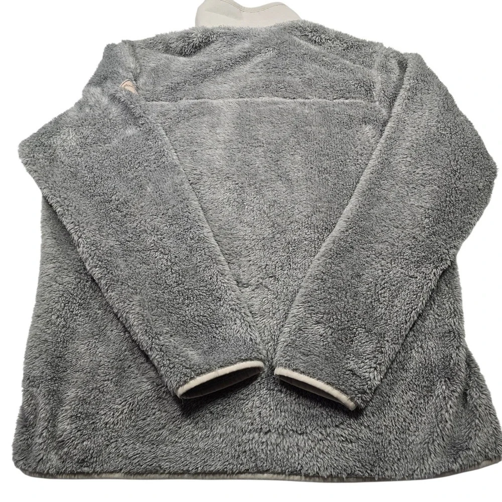 Eddie Bauer Mens large Sherpa Fleece Quarter Zip Pullover Gray Mock Neck Jacket
